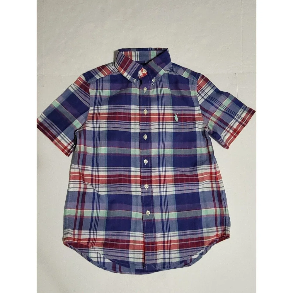 (#7) Ralph Lauren Boys Multicolor Size S/P (8) Plaid Short Sleeve Button Down